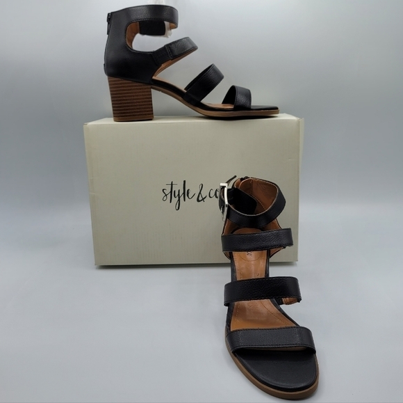 Style & Co Naomi Block Heel Open Toe Black Sandals 6 - Picture 9 of 9